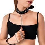 Нашийник з повідцем із натуральної шкіри із заклепками Art of Sex - Jenna Collar with Leash, чорний &mdash; купити в інтим-бутику EroticToys