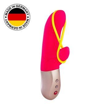 Мінівібратор-кролик зі стимулювальною стрічкою Fun Factory AMORINO pink/neon yellow (м'яте паковання!!!) &mdash; купити в інтим-бутику EroticToys
