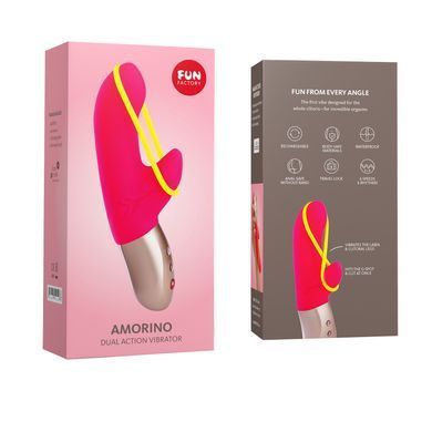 Мінівібратор-кролик зі стимулювальною стрічкою Fun Factory AMORINO pink/neon yellow (м'яте паковання!!!) &mdash; купити в інтим-бутику EroticToys