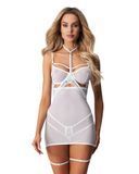 Бебі-дол Obsessive Arrowel White chemise L/XL, з декоративним чокером та гартерами &mdash; купити в інтим-бутику EroticToys