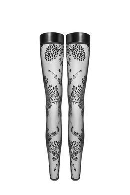 Панчохи без миска Noir Handmade F243 Tulle stockings with patterned flock embroidery, 3XL &mdash; купити в інтим-бутику EroticToys