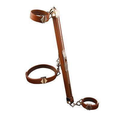 Фіксатор-розпірка LOCKINK Adjustable Spreader Bar Set, коричневий, шкіряний, ремені для шиї, рук/ніг &mdash; купити в інтим-бутику EroticToys