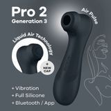 Вакуумний кліторальний стимулятор Satisfyer Pro 2 Generation 3 with Liquid Air Connect App Dark Grey &mdash; купити в інтим-бутику EroticToys