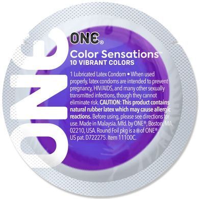 Презерватив ONE Color Sensations Pick ONE, 1 шт, фіолетовий, гладенький, зі змазкою &mdash; купити в інтим-бутику EroticToys