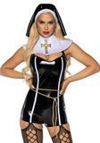 Вініловий костюм черниці Leg Avenue Sinful Sister XL, комбінезон, комір, пояс, головний убір &mdash; купити в інтим-бутику EroticToys