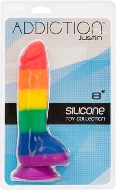 Райдужний фалоімітатор ADDICTION - JUSTIN - 8 "- RAINBOW, 20,3 см, силікон, вібропуля в подарунок &mdash; купити в інтим-бутику EroticToys