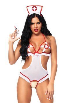 Костюм медсестри Leg Avenue Naughty Nurse, one size, боді та шапочка &mdash; купити в інтим-бутику EroticToys