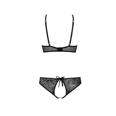 Комплект: бра, трусики з ажурним декором та відкритим кроком Passion URSULA SET XXL/XXXL, black &mdash; купити в інтим-бутику EroticToys