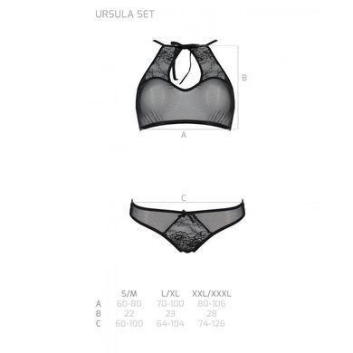 Комплект: бра, трусики з ажурним декором та відкритим кроком Passion URSULA SET XXL/XXXL, black &mdash; купити в інтим-бутику EroticToys