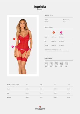 Комплект корсет та стрінги Obsessive Ingridia corset & thong XS/S, червоний &mdash; купити в інтим-бутику EroticToys