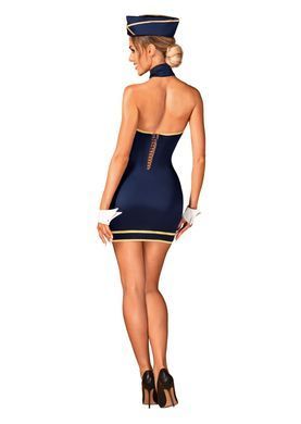 Еротичний костюм стюардеси Obsessive Stewardess uniform M/L, blue, сукня, пілотка, шарф, манжети &mdash; купити в інтим-бутику EroticToys