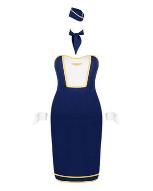 Еротичний костюм стюардеси Obsessive Stewardess uniform M/L, blue, сукня, пілотка, шарф, манжети &mdash; купити в інтим-бутику EroticToys