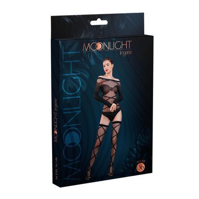 Комплект: боді та панчохи Moonlight Model 06 XS-L Black, довгі рукави, малюнок у вигляді ліфа, силуе &mdash; купити в інтим-бутику EroticToys