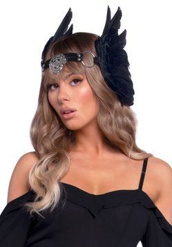 Пов&rsquo;язка на голову з крилами Leg Avenue Feather headband Black, пір&rsquo;я та натуральна шкіра &mdash; купити в інтим-бутику EroticToys
