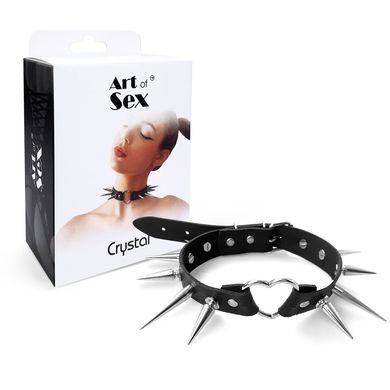 Чокер Серце з великими шипами, із натуральної шкіри Art of Sex - Crystal, колір Чорний &mdash; купити в інтим-бутику EroticToys