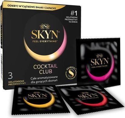 Презервативи SKYN Cocktail Club 3 шт, смаки Pina Colada, Cherry Sunrise та Passion Daiquiri &mdash; купити в інтим-бутику EroticToys
