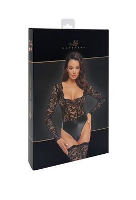 Боді Noir Handmade F296 Psyche, XL, мереживо, довгий рукав, низ під латекс, з доступом &mdash; купити в інтим-бутику EroticToys