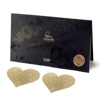 Пестіс - стикини Bijoux Indiscrets - Flash Heart Gold, наклейки на соски &mdash; купити в інтим-бутику EroticToys