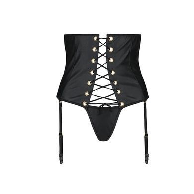 Пояс-корсет з екошкіри Passion CELINE SET S/M, black, шнурівка, знімні пажі для панчіх, стрінги &mdash; купити в інтим-бутику EroticToys