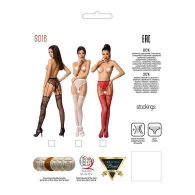 Сітчасті панчохи-стокінги Passion S016 One Size, White, імітація ажурного пояса з гартерами &mdash; купити в інтим-бутику EroticToys