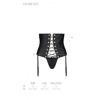 Пояс-корсет з екошкіри Passion CELINE SET S/M, black, шнурівка, знімні пажі для панчіх, стрінги &mdash; купити в інтим-бутику EroticToys