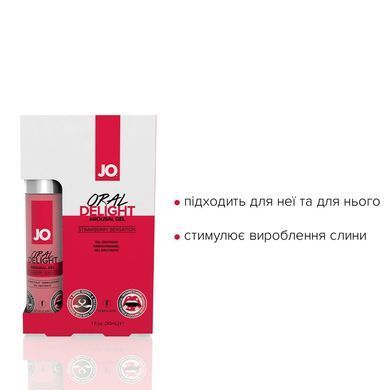 Гель для оральних пестощів JO Oral Delight &mdash; Strawberry Sensation (30 мл), ефект холод-тепло &mdash; купити в інтим-бутику EroticToys