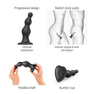 Насадка для страпона Strap-On-Me Dildo Plug Beads Black S &mdash; купити в інтим-бутику EroticToys