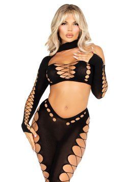 Комплект Leg Avenue Seamless Cut-Out Crop Top and Legging One Size Black &mdash; купити в інтим-бутику EroticToys