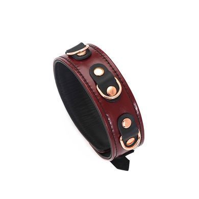 Шкіряний нашийник з повідцем Liebe Seele Wine Red Collar and Leash, 3 кільця для кріплення &mdash; купити в інтим-бутику EroticToys
