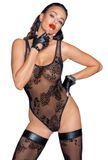 Замовити анонімно: Боді Noir Handmade F242 Tulle body with patterned flock embroidery, S