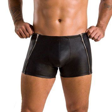 Чоловічі шкіряні боксери з блискавками Passion 049 SHORT MATT L/XL Black &mdash; купити в інтим-бутику EroticToys