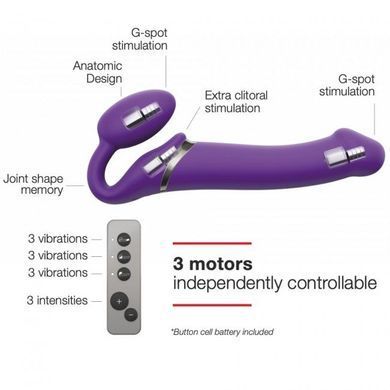 Безремінний страпон з вібрацією Strap-On-Me Vibrating Violet XL, діам. 4,7см, пульт ДК, регульований &mdash; купити в інтим-бутику EroticToys