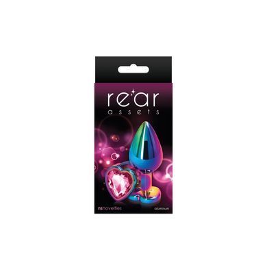 Анальна пробка NS Novelties Rear Assets - Multicolor Heart - Medium - Pink &mdash; купити в інтим-бутику EroticToys