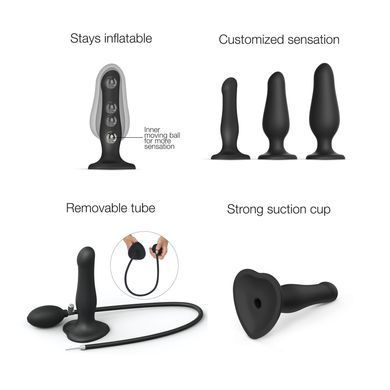 Надувний фалоімітатор Strap-On-Me INFLATABLE DILDO PLUG - NOIR, кулька всередині, діаметр до 6 см &mdash; купити в інтим-бутику EroticToys