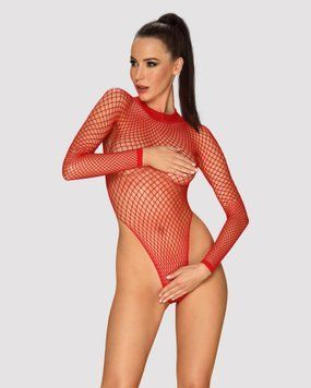 Сітчастий бодістокінг із довгим рукавом Obsessive B126 teddy red XL/XXL, червоний &mdash; купити в інтим-бутику EroticToys
