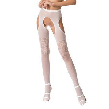 Колготки-бодістокінги з відкритим доступом Passion S017 One Size, White, імітація панчіх та пояса &mdash; купити в інтим-бутику EroticToys