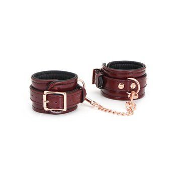 Шкіряні наручники Liebe Seele Wine Red Wrist Cuffs, знімний ланцюжок-кріплення &mdash; купити в інтим-бутику EroticToys