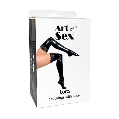 Сексуальні вінілові панчохи Art of Sex - Lora з мереживом, розмір M, з ефектом мокрого оксамиту &mdash; купити в інтим-бутику EroticToys