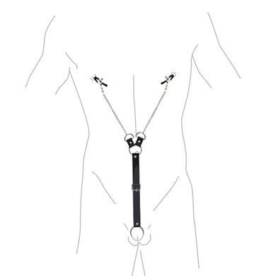 Затискачі для сосків з фіксацією на пенісі Art of Sex &ndash; Nipple Clamps for Men, екошкіра &mdash; купити в інтим-бутику EroticToys