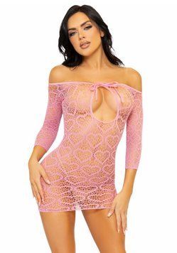 Сукня-сітка з сердечками Leg Avenue Heart net mini dress Pink, зав&rsquo;язки, відкриті плечі, one size &mdash; купити в інтим-бутику EroticToys