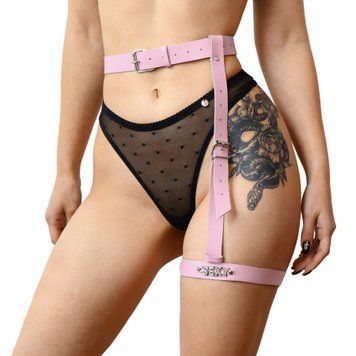 Гартер на ногу Art of Sex - Naomi з написом SEXY, натуральна шкіра, розмір XS-2XL, колір рожевий &mdash; купити в інтим-бутику EroticToys