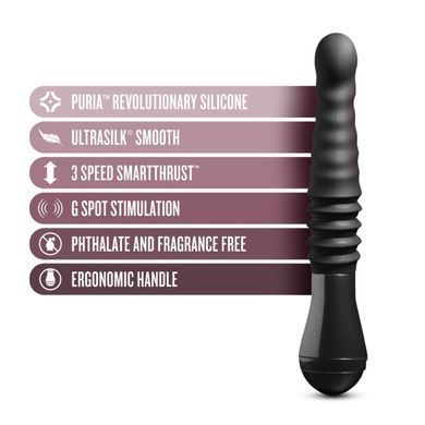 Пульсатор Blush Temptasia &ndash; Lazarus Thrusting Dildo &ndash; Black, ребристий стовбур, 3 швидкості &mdash; купити в інтим-бутику EroticToys