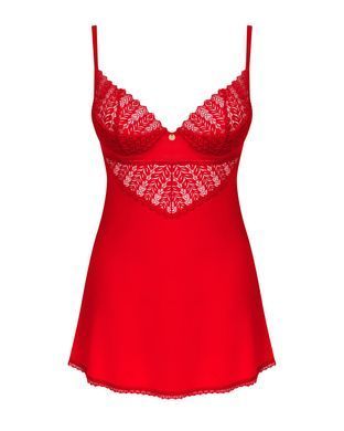 Пеньюар Obsessive Ingridia chemise & thong XS/S, червоний, сорочка, стрінги &mdash; купити в інтим-бутику EroticToys