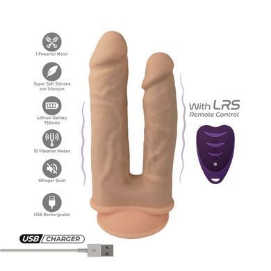 Подвійний фалоімітатор з вібрацією SilexD Double Gusto Vibro Flesh (Model 1 size 8" & 7") + LRS, діаметр 4,5 см та 3,7 см &mdash; купити в інтим-бутику EroticToys