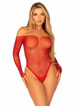 Сітчасте боді зі стразами Leg Avenue Crystalized fishnet bodysuit Red One Size &mdash; купити в інтим-бутику EroticToys