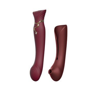 Смартвібратор 3в1 Zalo &mdash; Queen Set Wine Red, пульсівна перлина та вакуум, кристал Swarovski &mdash; купити в інтим-бутику EroticToys