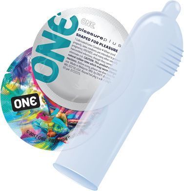 Презерватив ONE Pleasure Plus, 1 шт, з ребристою ділянкою на кінці, зі змазкою &mdash; купити в інтим-бутику EroticToys