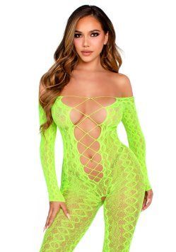 Бодістокінг Leg Avenue Crotchless Footless Lingerie Bodystocking One Size Neon Green &mdash; купити в інтим-бутику EroticToys