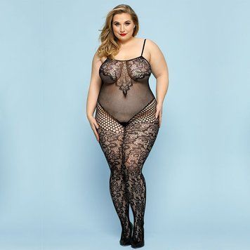 Відвертий бодістокінг JSY &laquo;Фатальна Скарлет&raquo; Plus Size, Black, імітація боді, мереживо, доступ &mdash; купити в інтим-бутику EroticToys