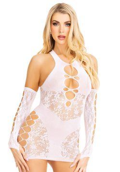 Мінісукня Leg Avenue Mini dress and matching gloves White One Size &mdash; купити в інтим-бутику EroticToys